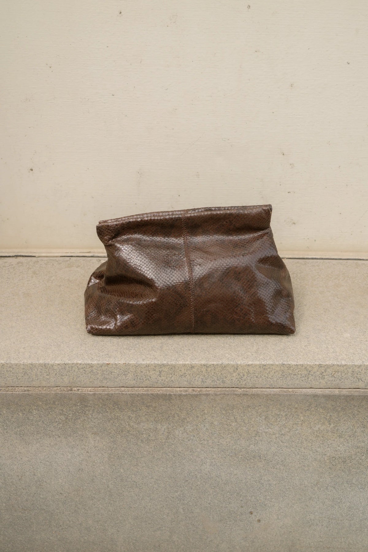 Clay Clutch - Chocolate Snake Embossed Leather