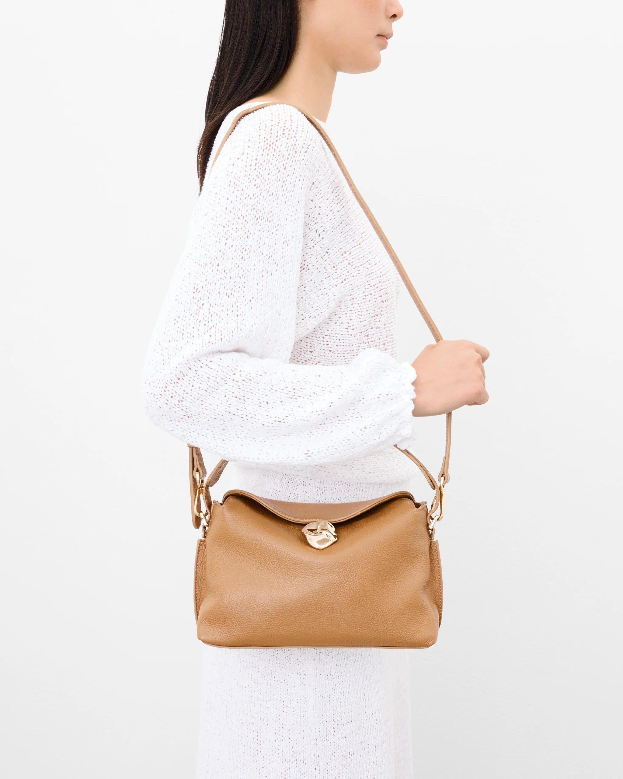 Flattered Hanna Mini Bag in Cognac grained leather with gold hardware