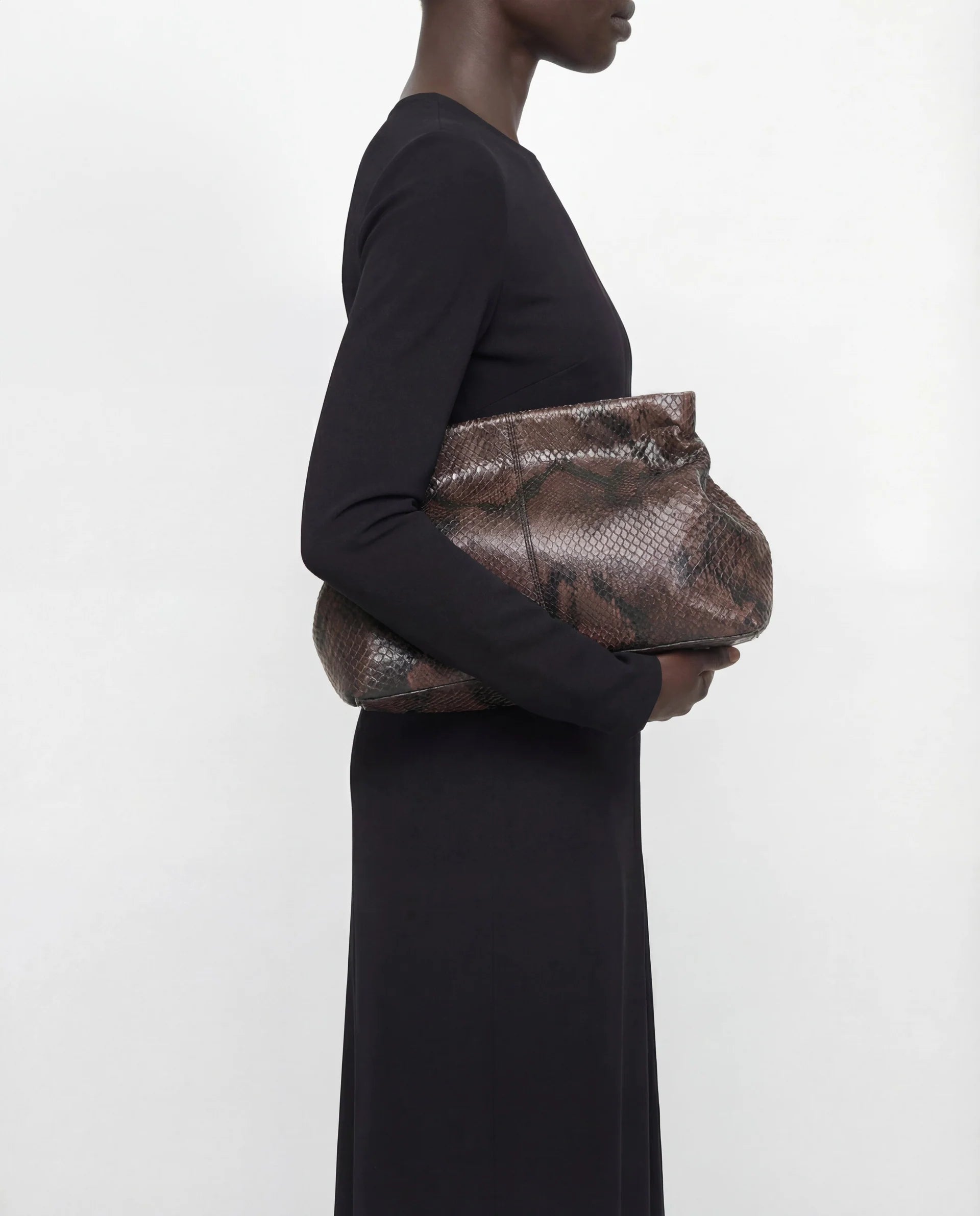 Clay Clutch - Chocolate Snake Embossed Leather