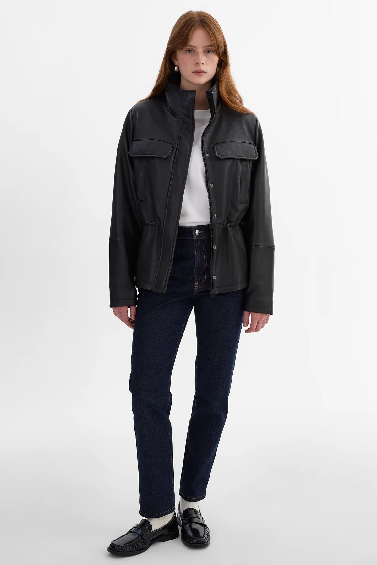 Jules Leather Anorak Jacket - Black