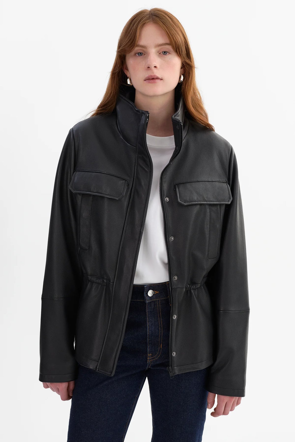 Jules Leather Anorak Jacket - Black