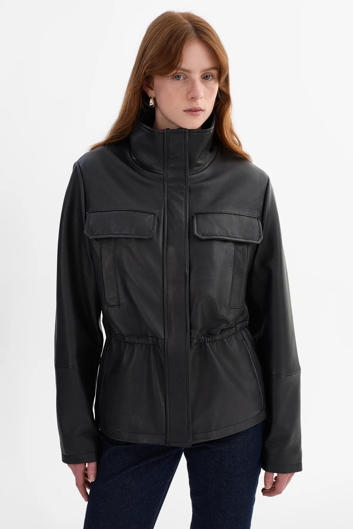 Jules Leather Anorak Jacket - Black