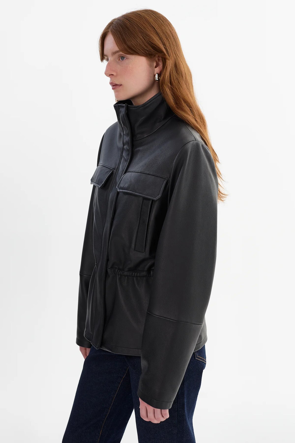 Jules Leather Anorak Jacket - Black