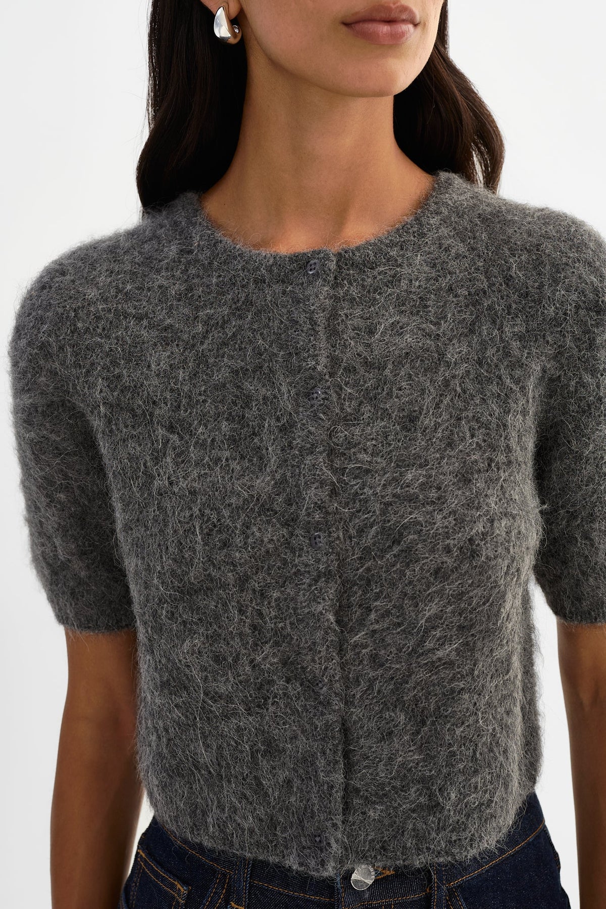 Kendra Cropped Cardigan - Heather Charcoal
