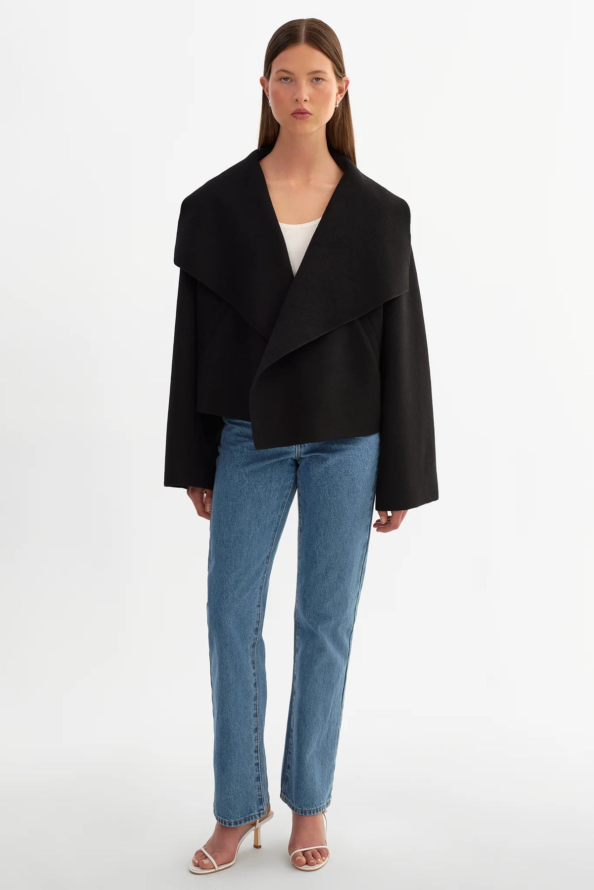 Luisa Cropped Cascade Collar Jacket - Black