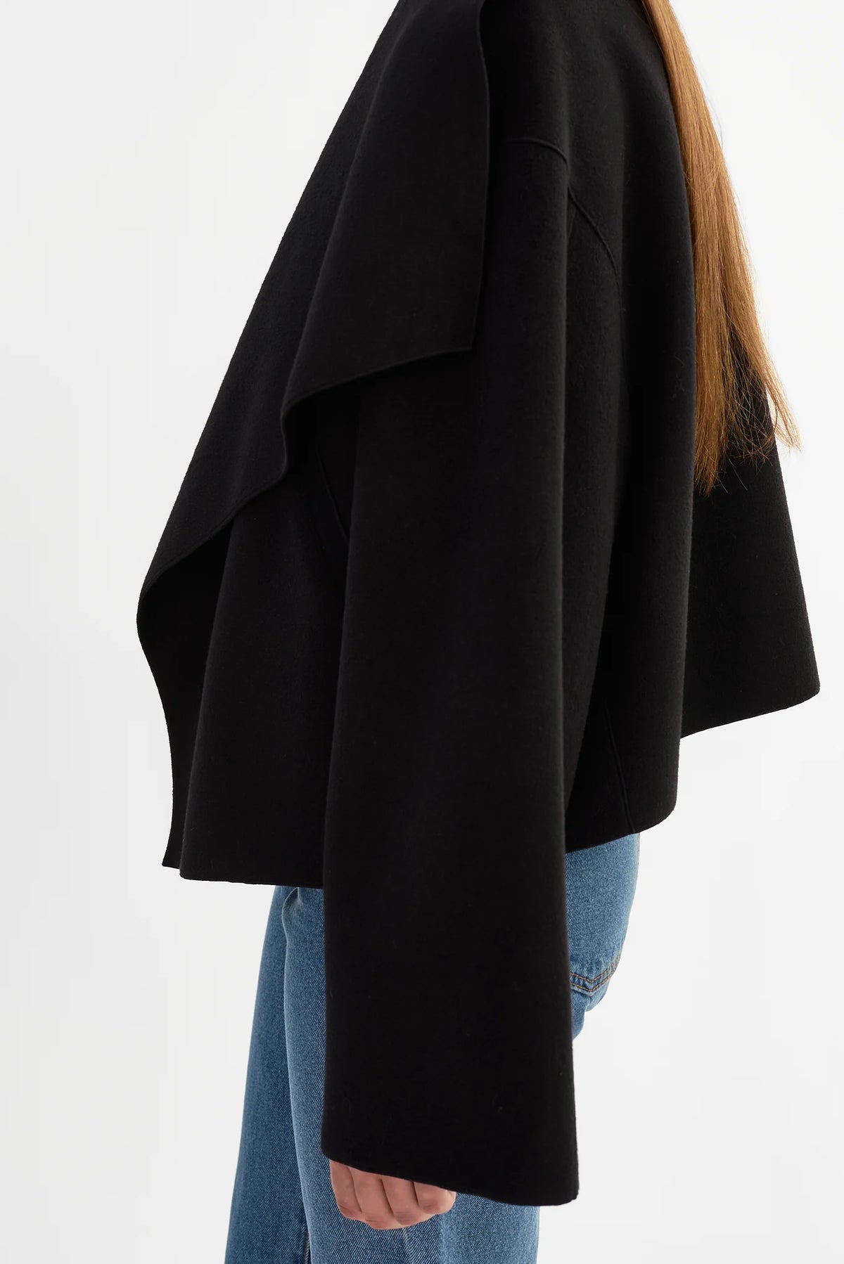 Luisa Cropped Cascade Collar Jacket - Black
