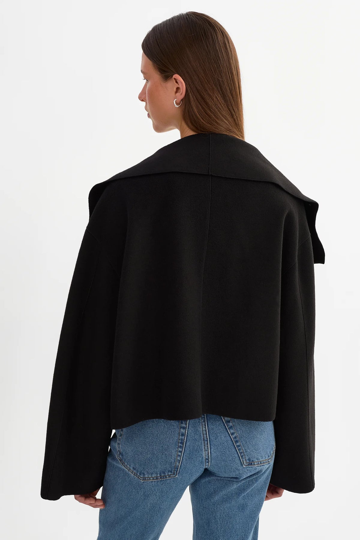 Luisa Cropped Cascade Collar Jacket - Black