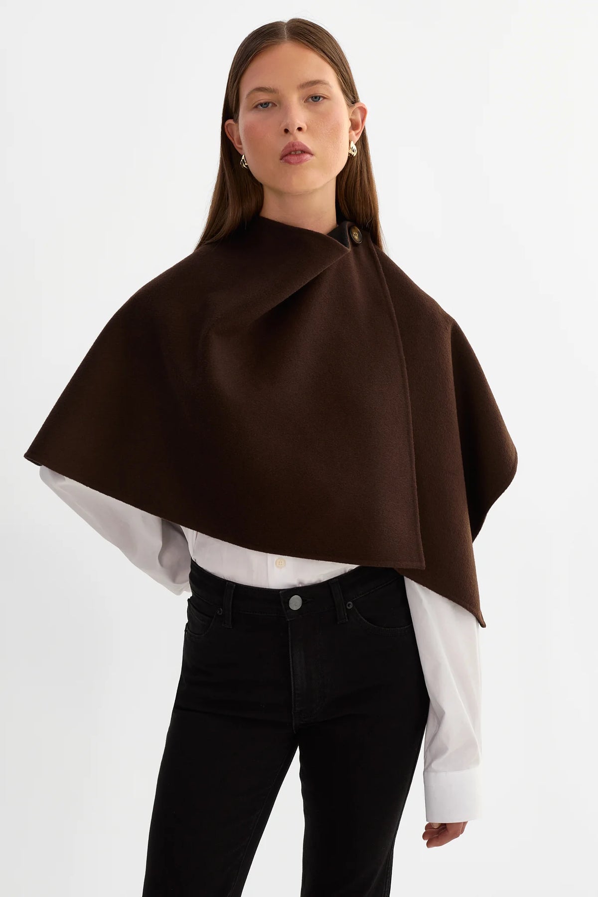 Nezra Reversible Wool Cape - Dark Brown/Black