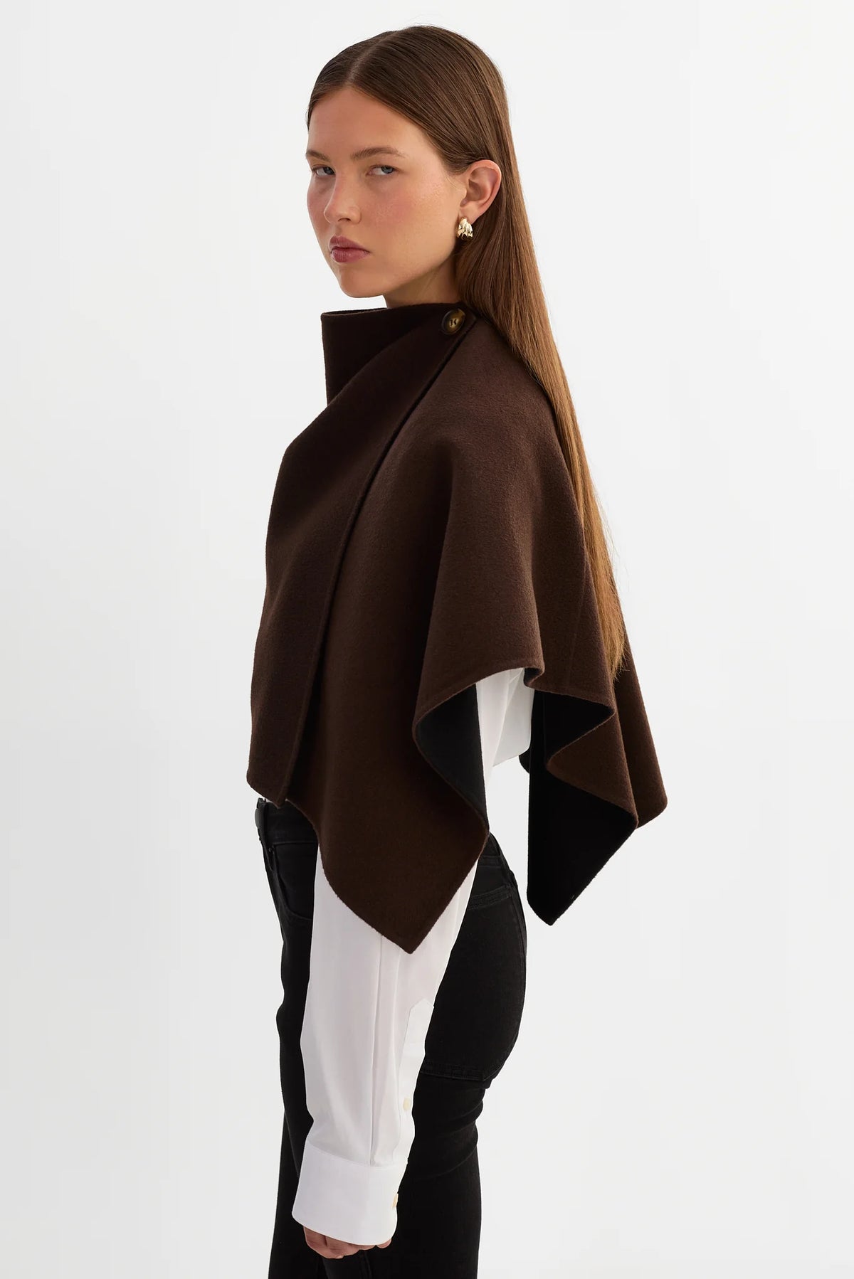 Nezra Reversible Wool Cape - Dark Brown/Black