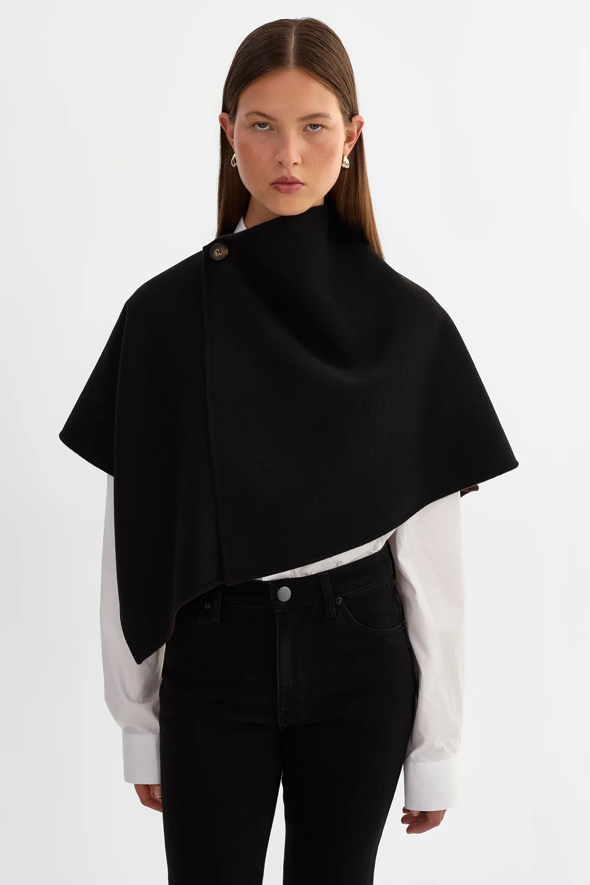 Nezra Reversible Wool Cape - Dark Brown/Black
