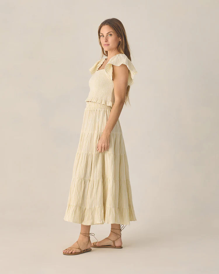 Ruffle Tiered Maxi Skirt - Citron Stripe