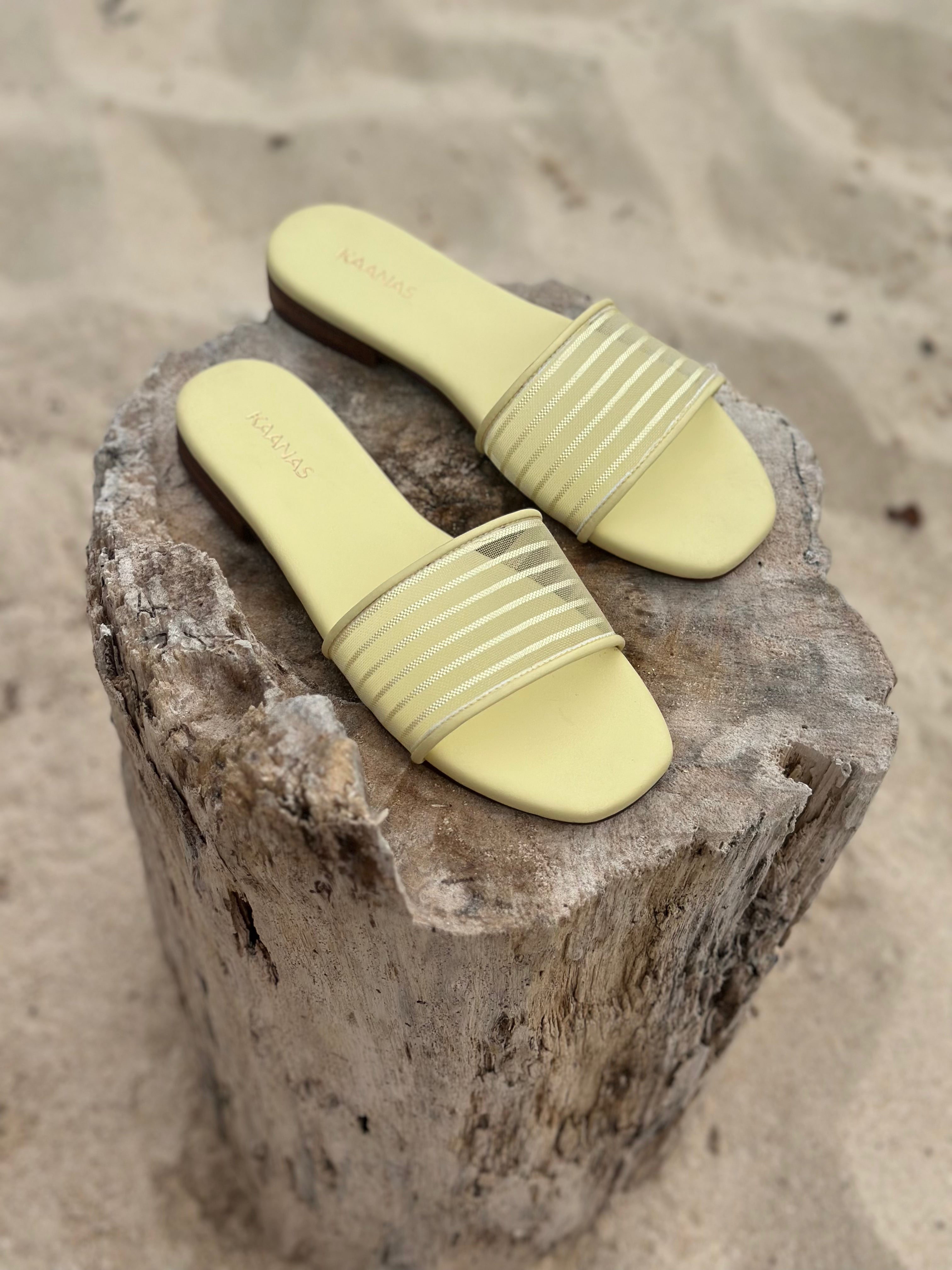 Elorin Striped Mesh Slide - Butter