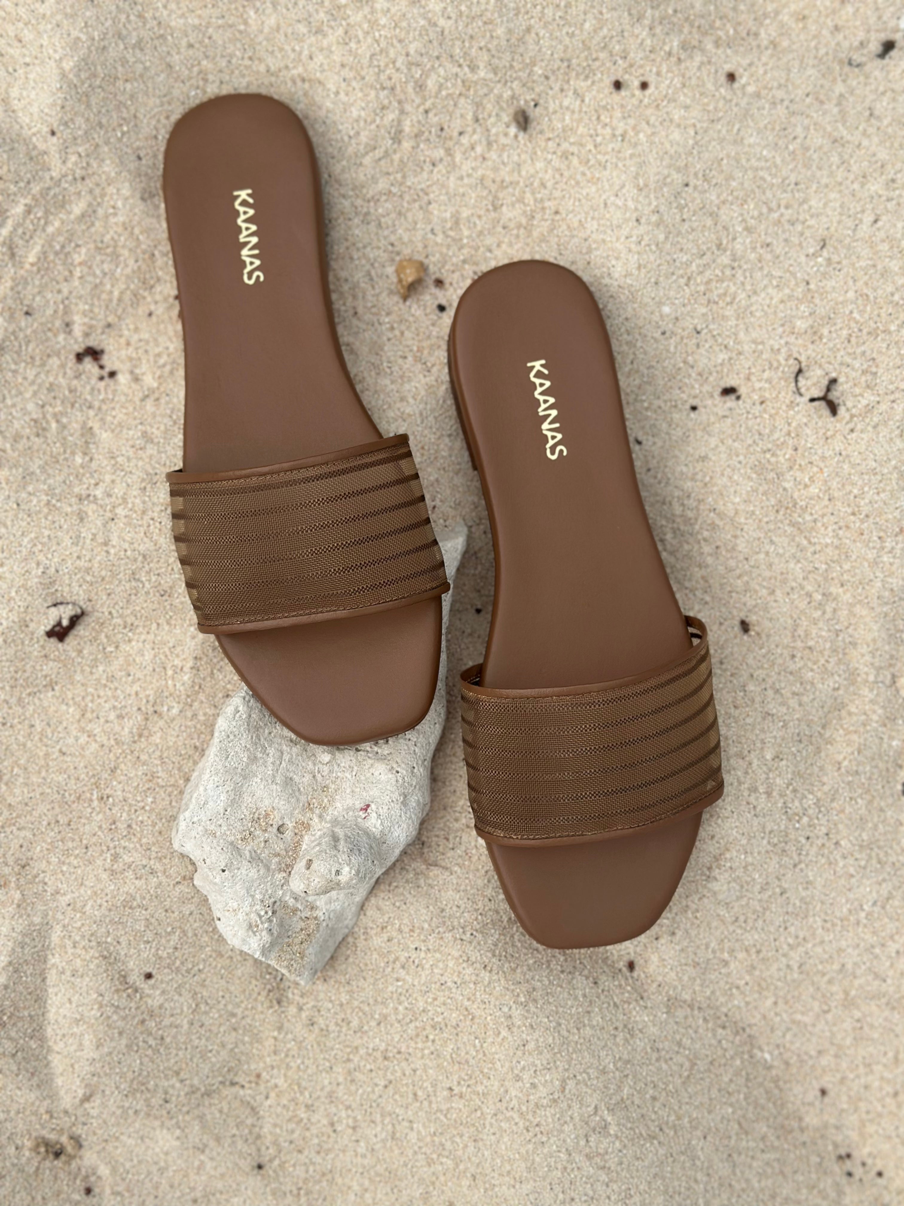 Elorin Striped Mesh Slide - Honey