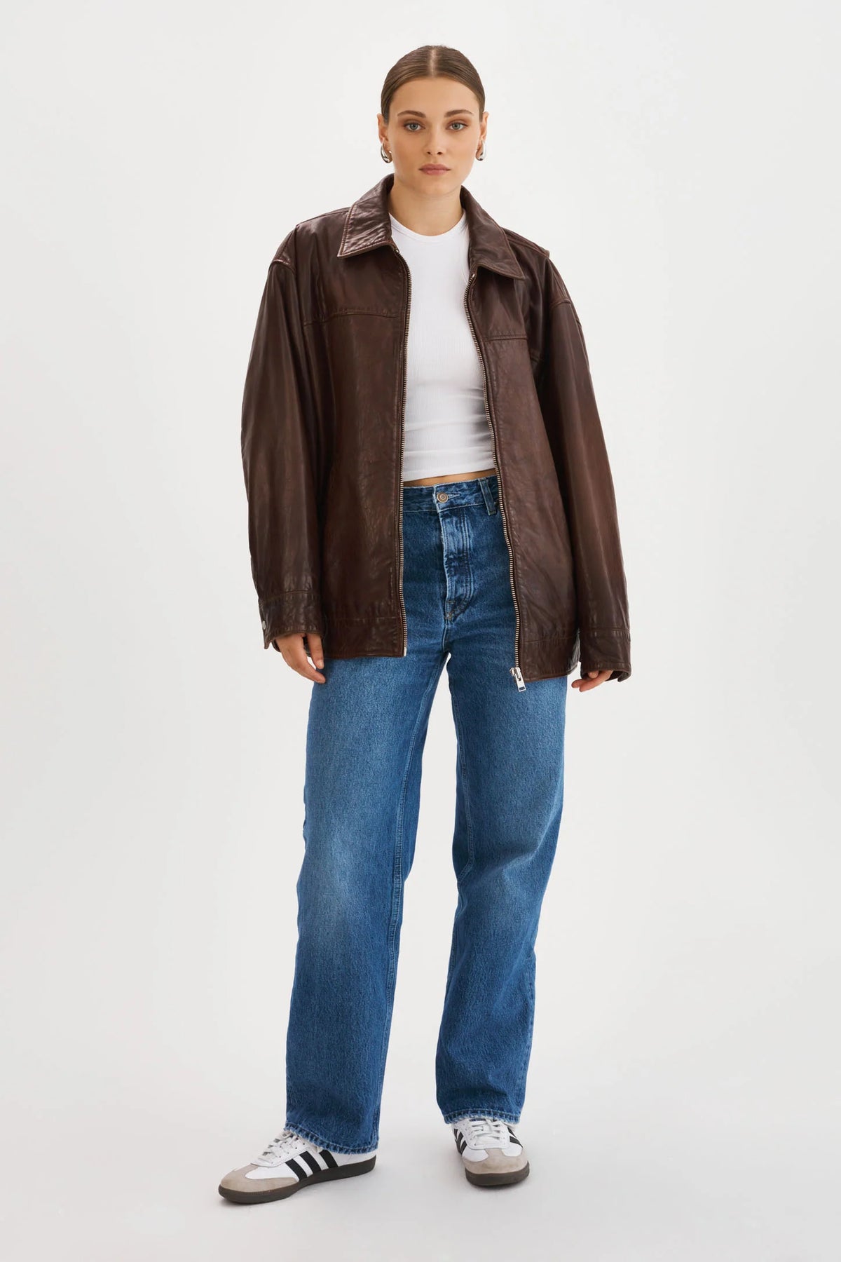 Theia Leather Bomber Jacket - Dark Brown