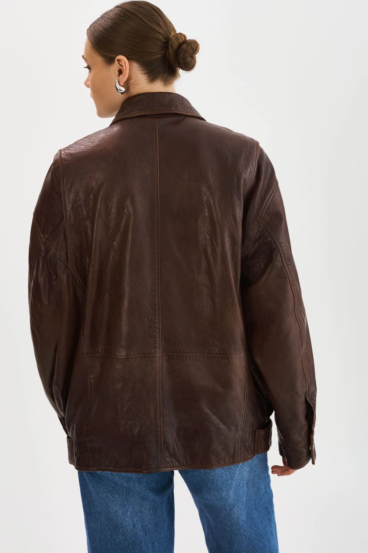 Theia Leather Bomber Jacket - Dark Brown