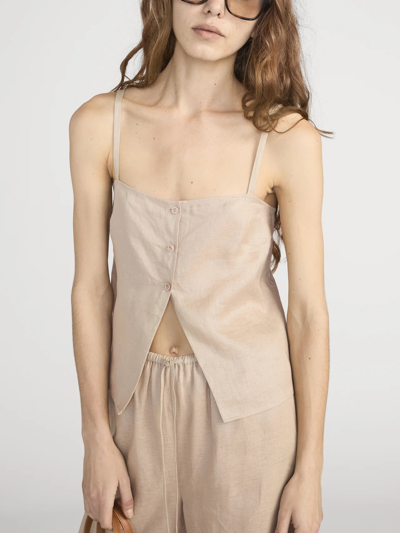 The Linen Button Cami - Flax