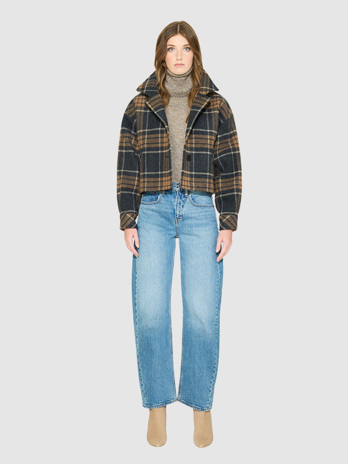 Zoey Jacket - Camel Grey Plaid
