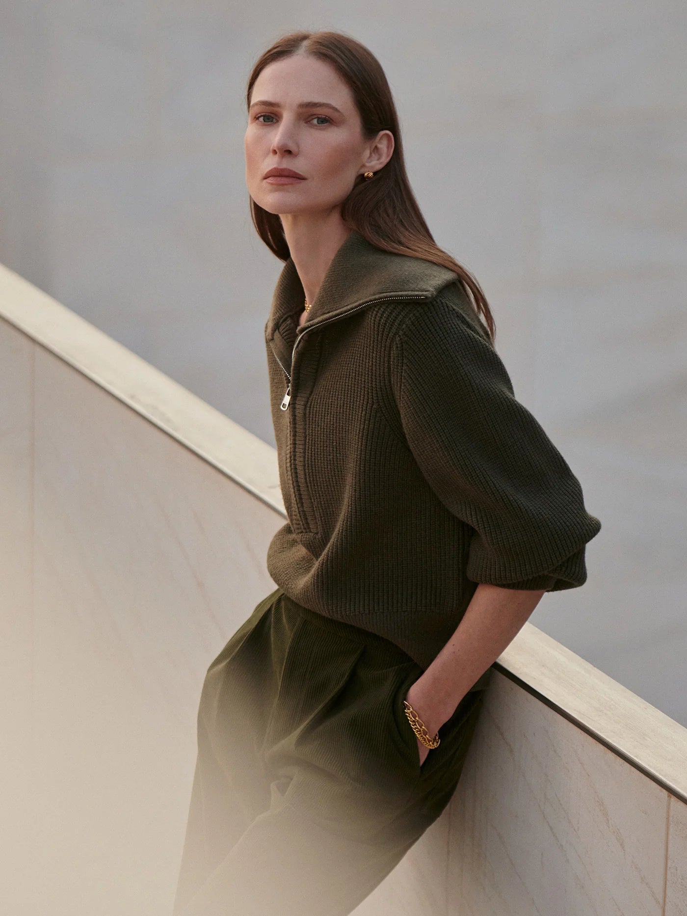 Maura Half-Zip Rib Knit - Olive Night