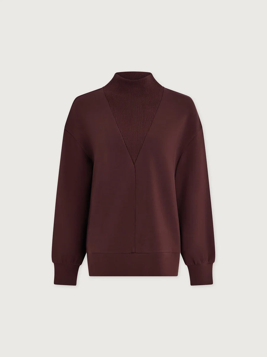 Novi Longline Mock Neck Sweater - Deep Mahogany