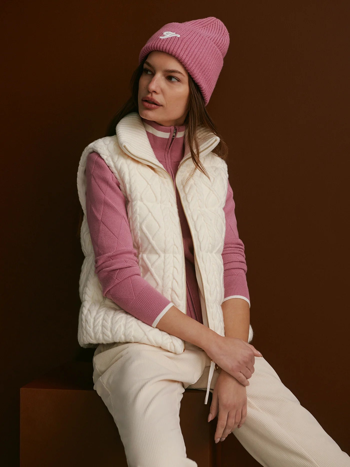 Irina Cable Knit Gilet - Egret