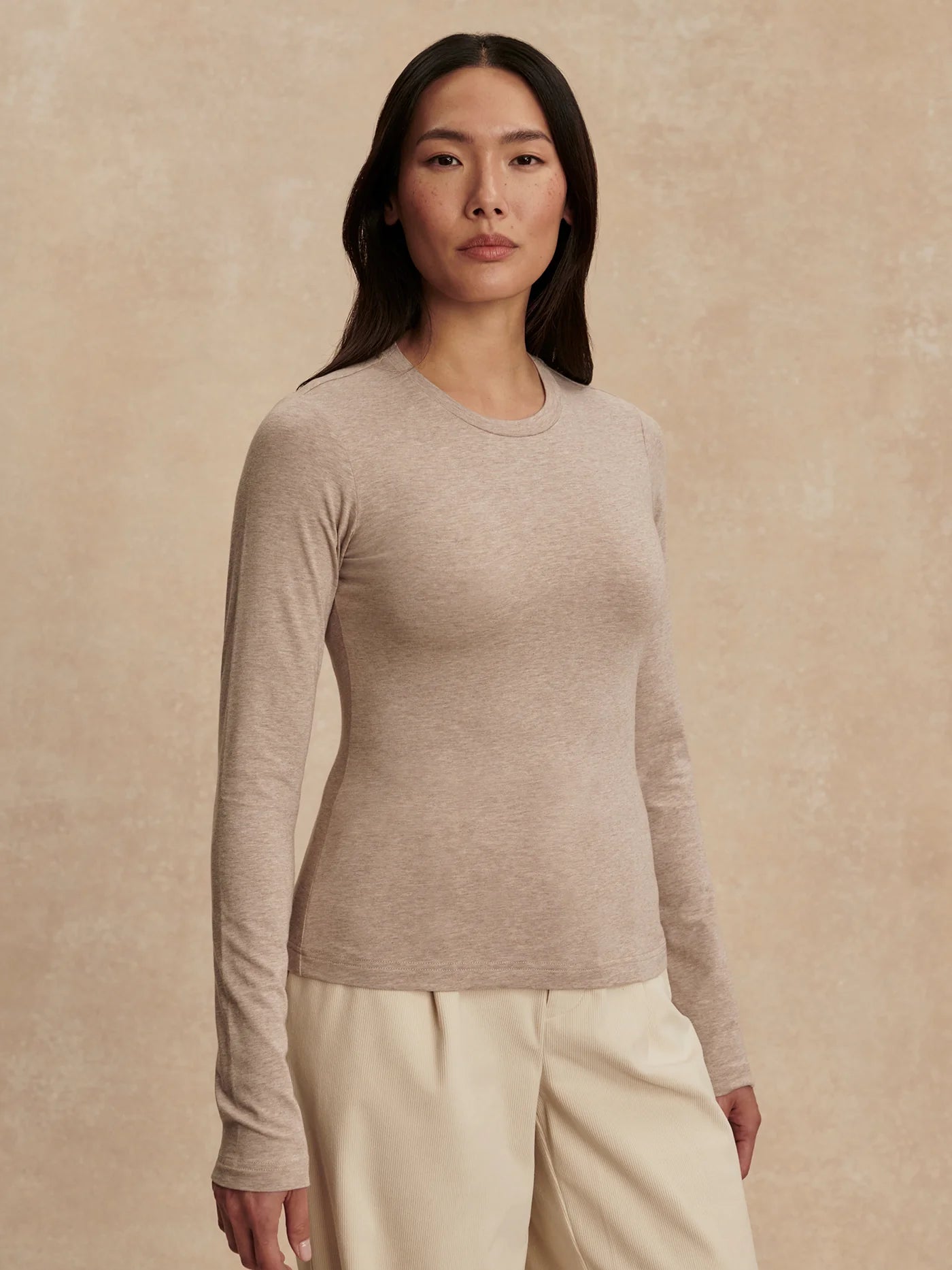 Edna Long Sleeve Fitted Tee - Taupe Marl