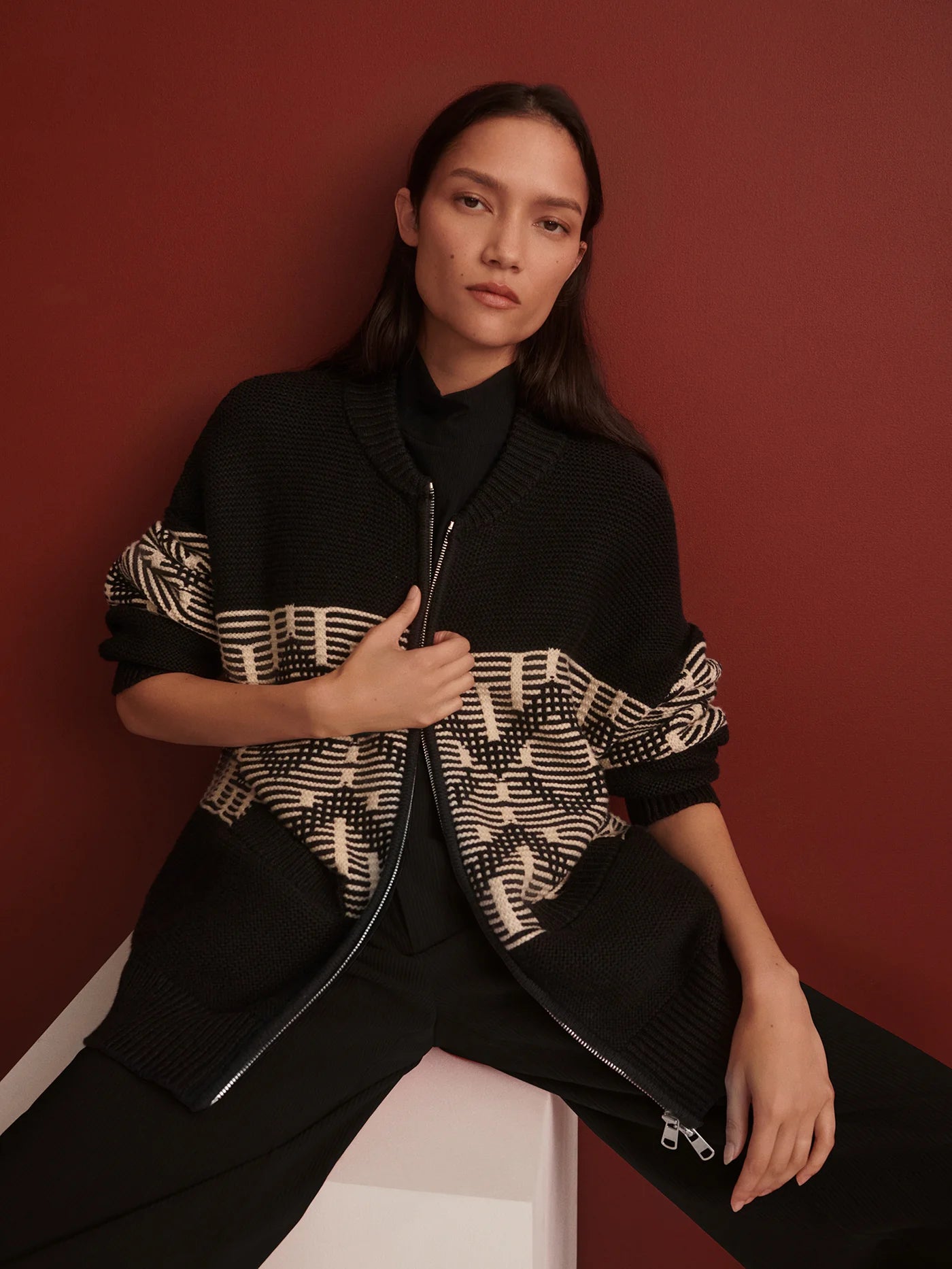 Linnea Fairisle Knit Jacket - Black