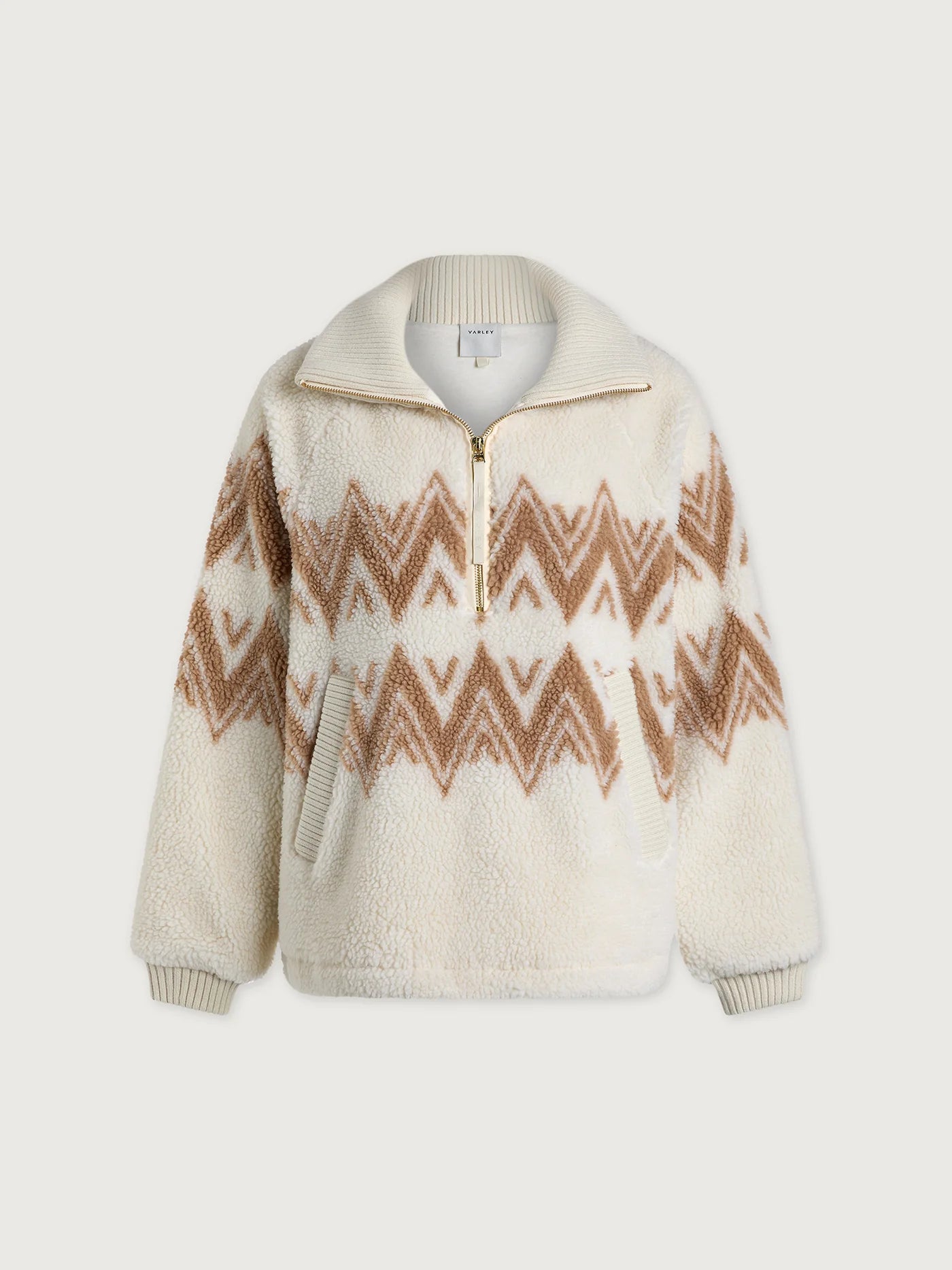 cream half zip jacquard diamond pattern knit