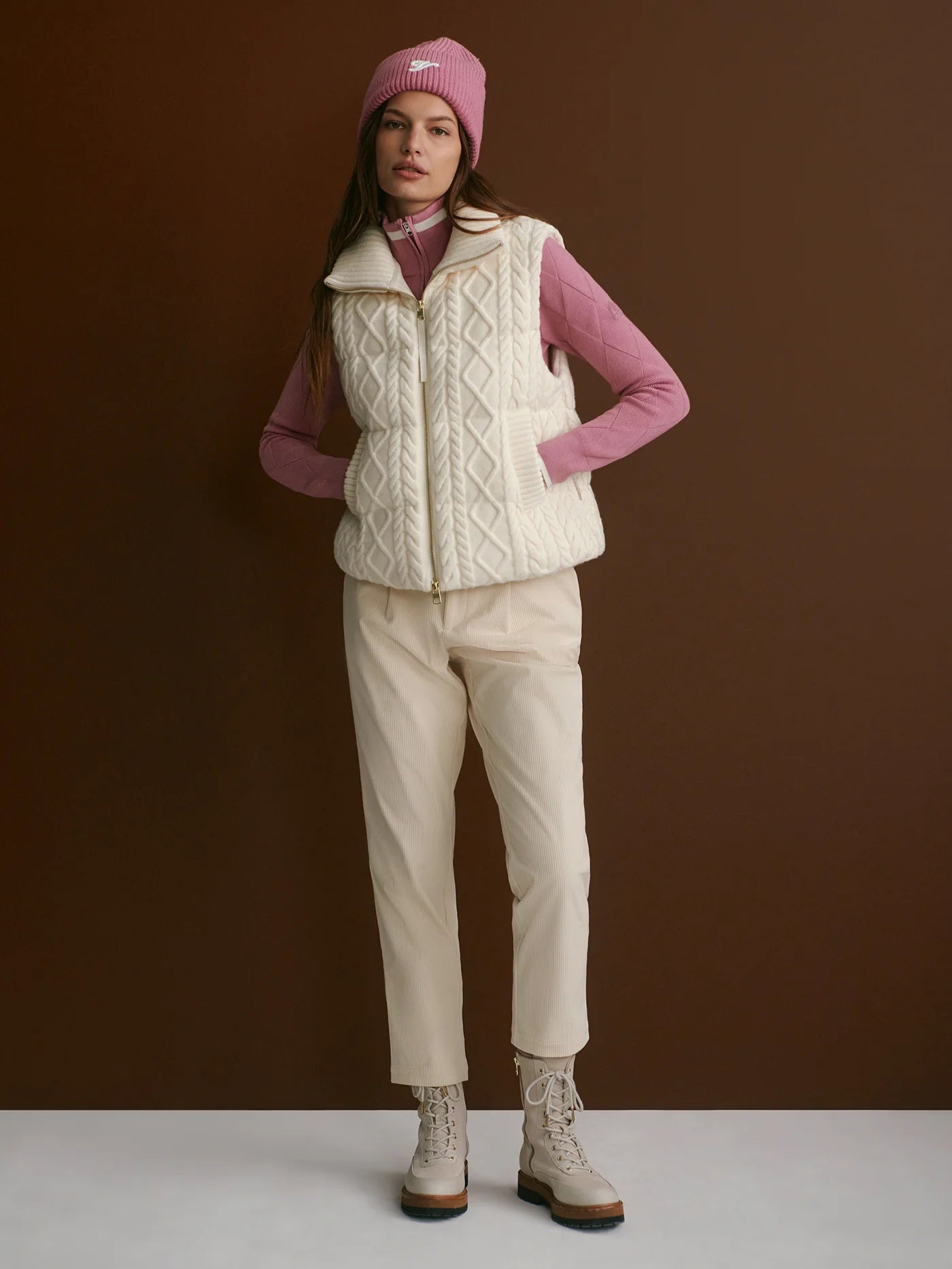 Irina Cable Knit Gilet - Egret