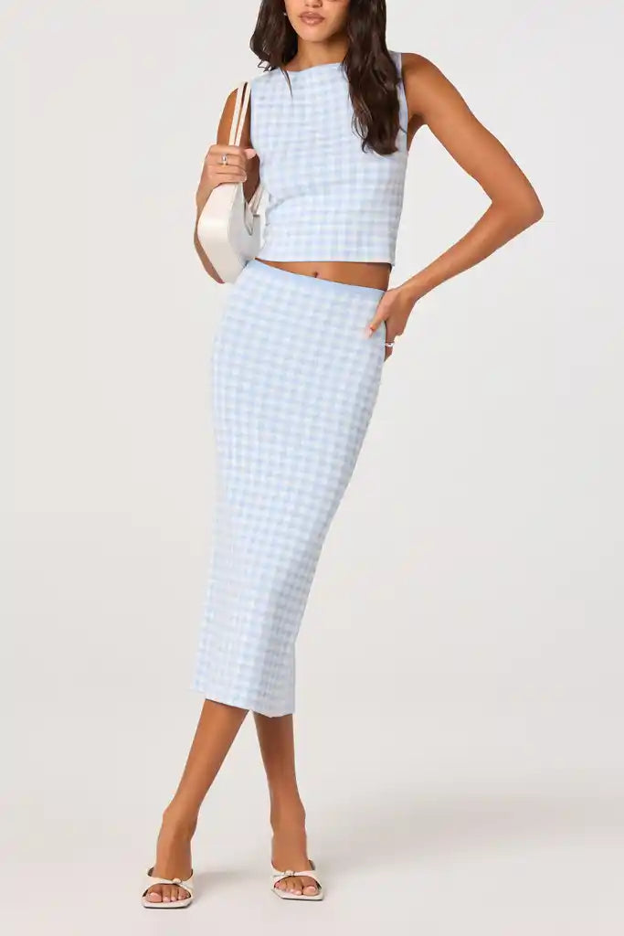 Babbett Sweater Top - Blue Gingham