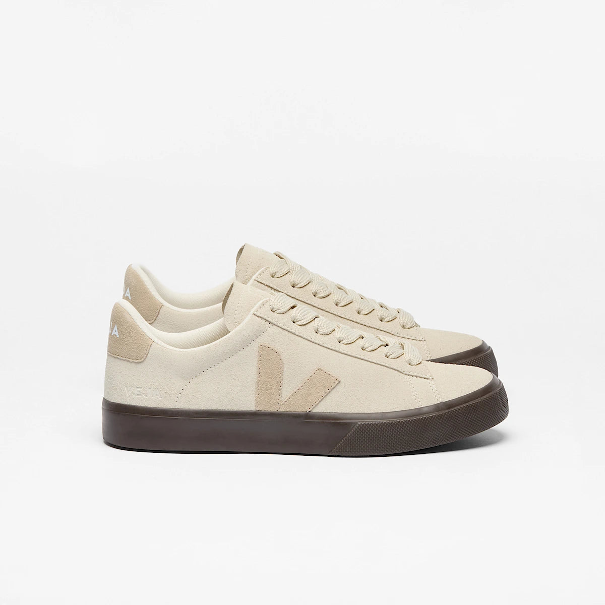beige suede sneaker with dark brown insole