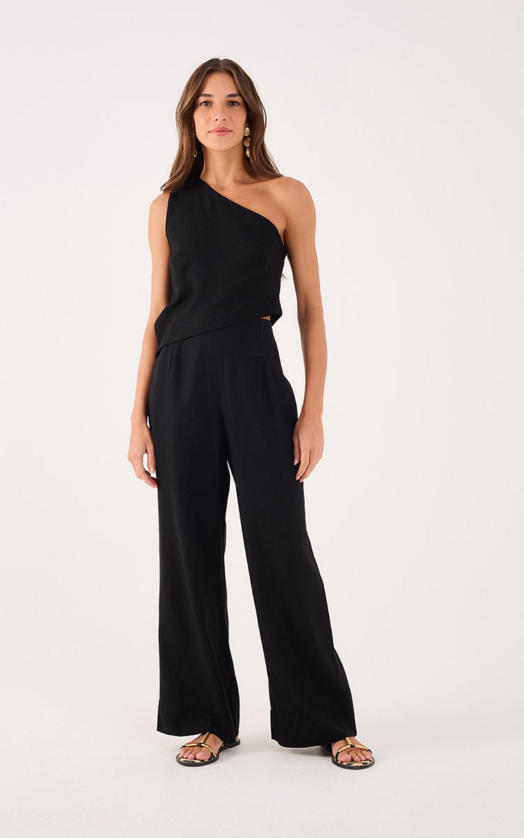 Straight Linen Pant - Black