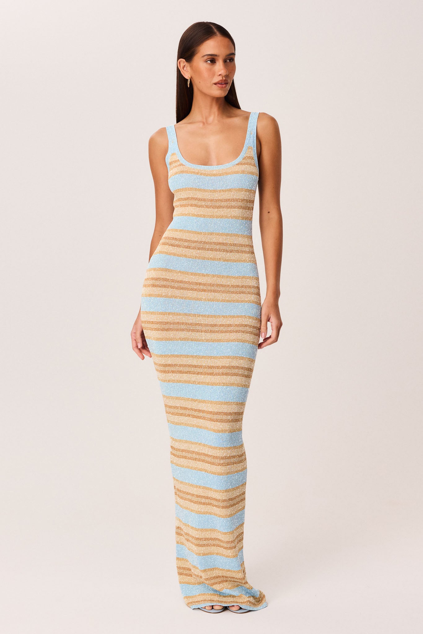 Malina Shimmer Maxi Dress – Blue Stripe
