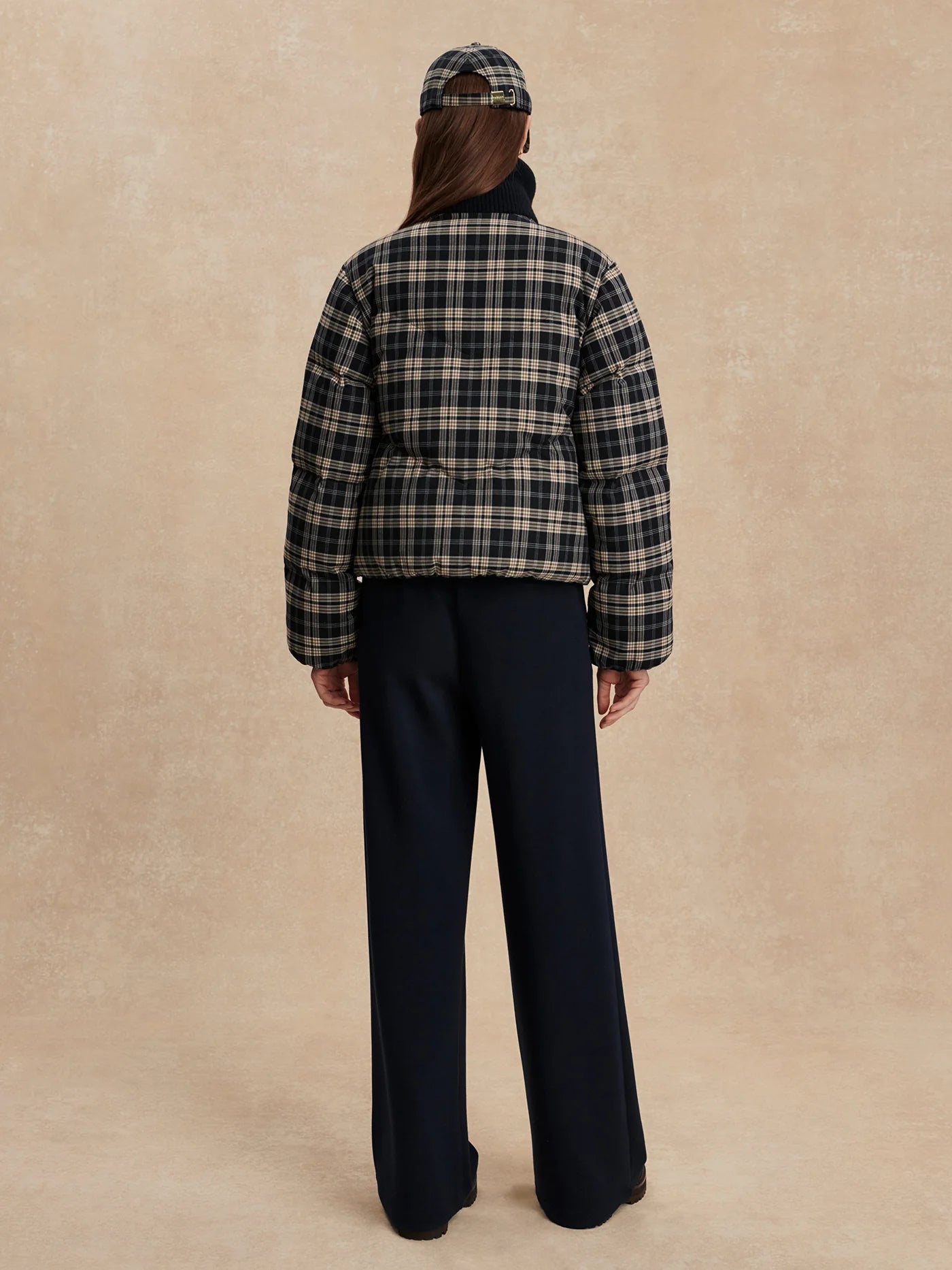 Bryony Short Puffer Jacket - Navy Check