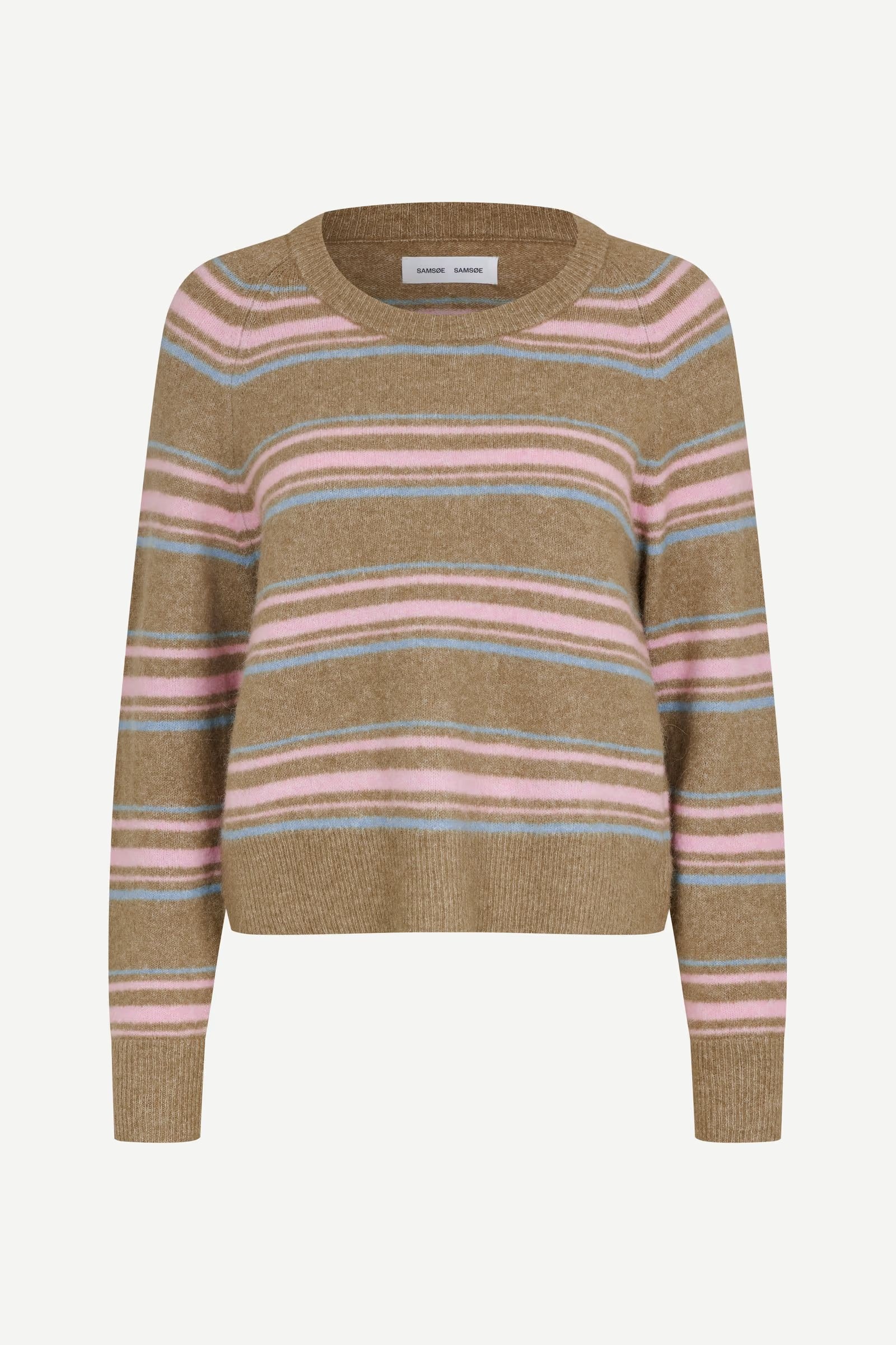 Samsøe Samsøe Nor-O-N short loose-fit sweater in Lead Pink St. fuzzy alpaca and merino wool blend.
