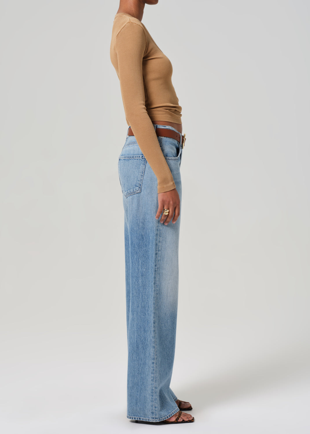 Medium indigo with fading and whiskering Denim