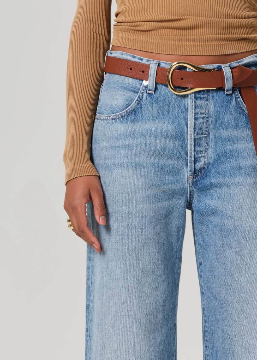 Medium indigo with fading and whiskering Denim