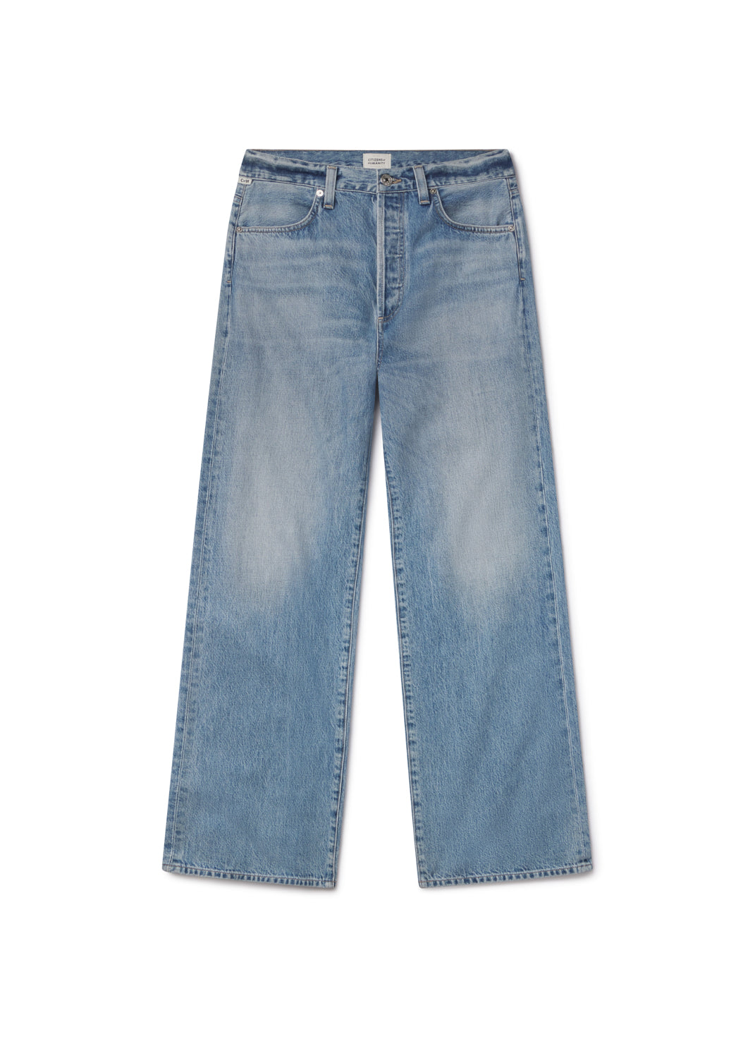 Medium indigo with fading and whiskering Denim