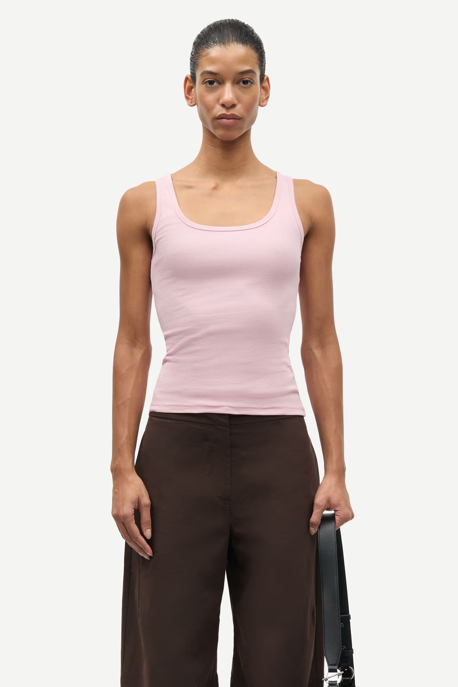 Samsøe Samsøe Saamanza slim-fit jersey tank top in Bleached Mauve organic cotton.