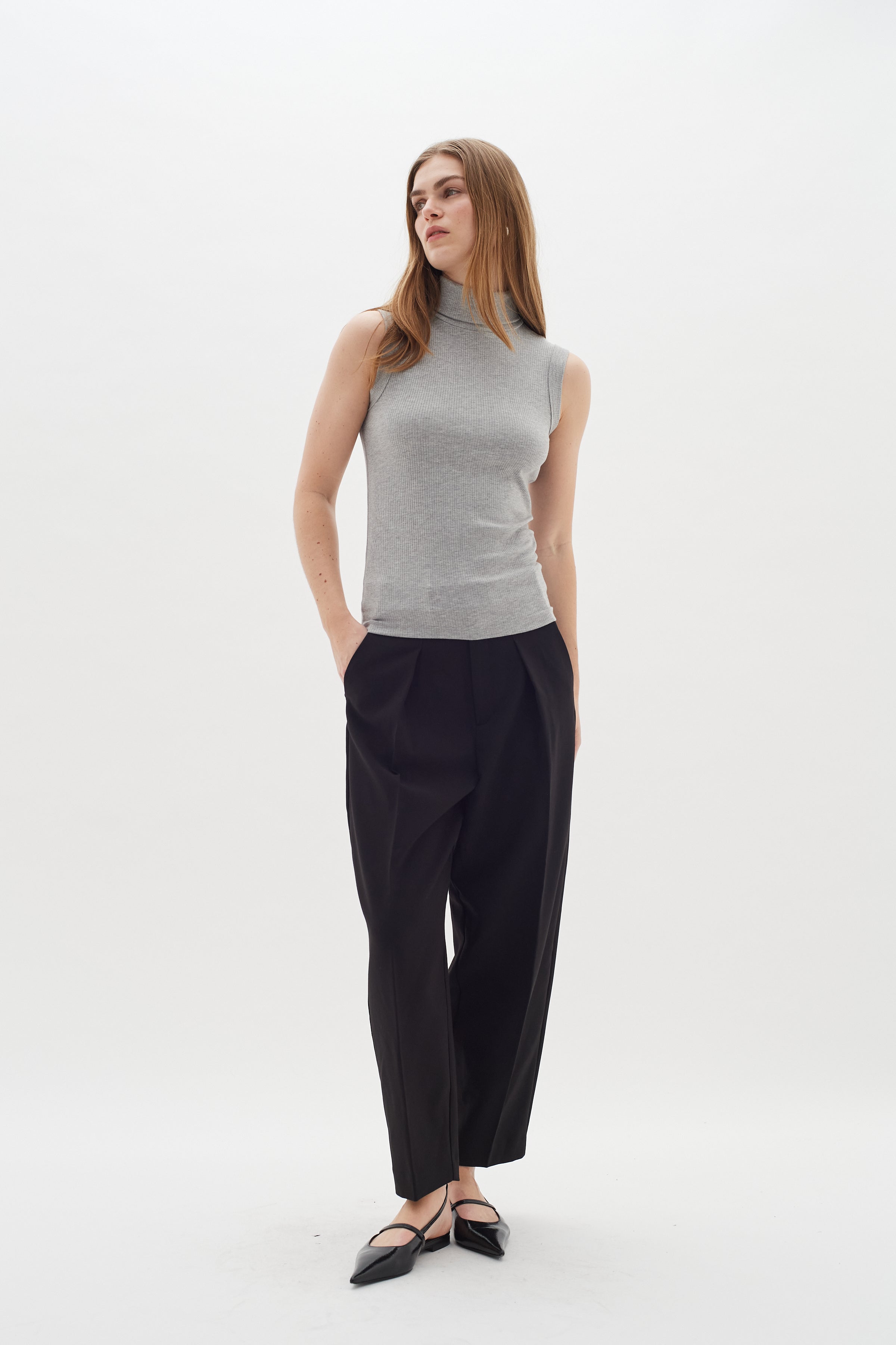 Dagna Melange Rollneck Top - Grey