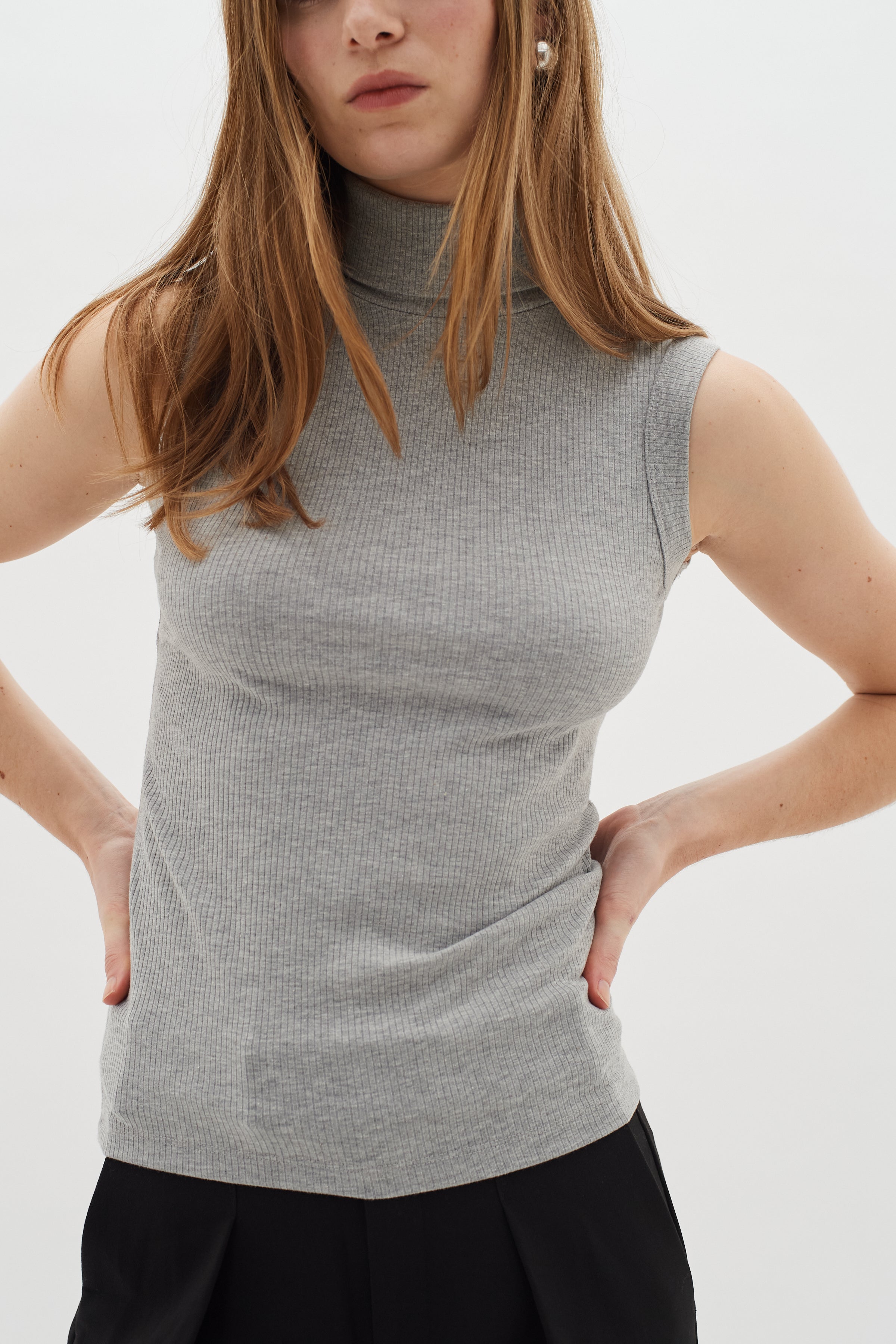 Dagna Melange Rollneck Top - Grey