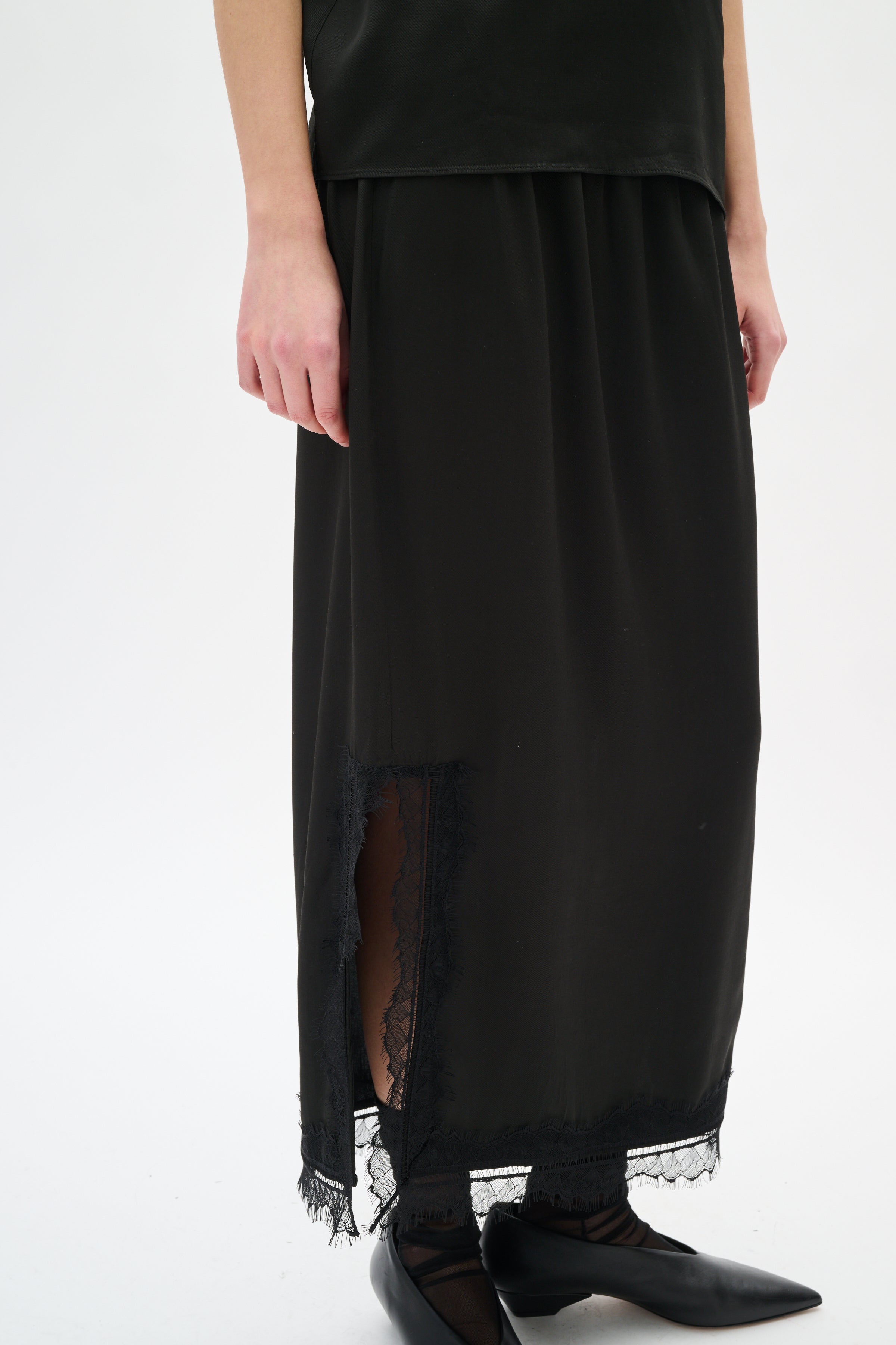 black skirt lace detailing maxi