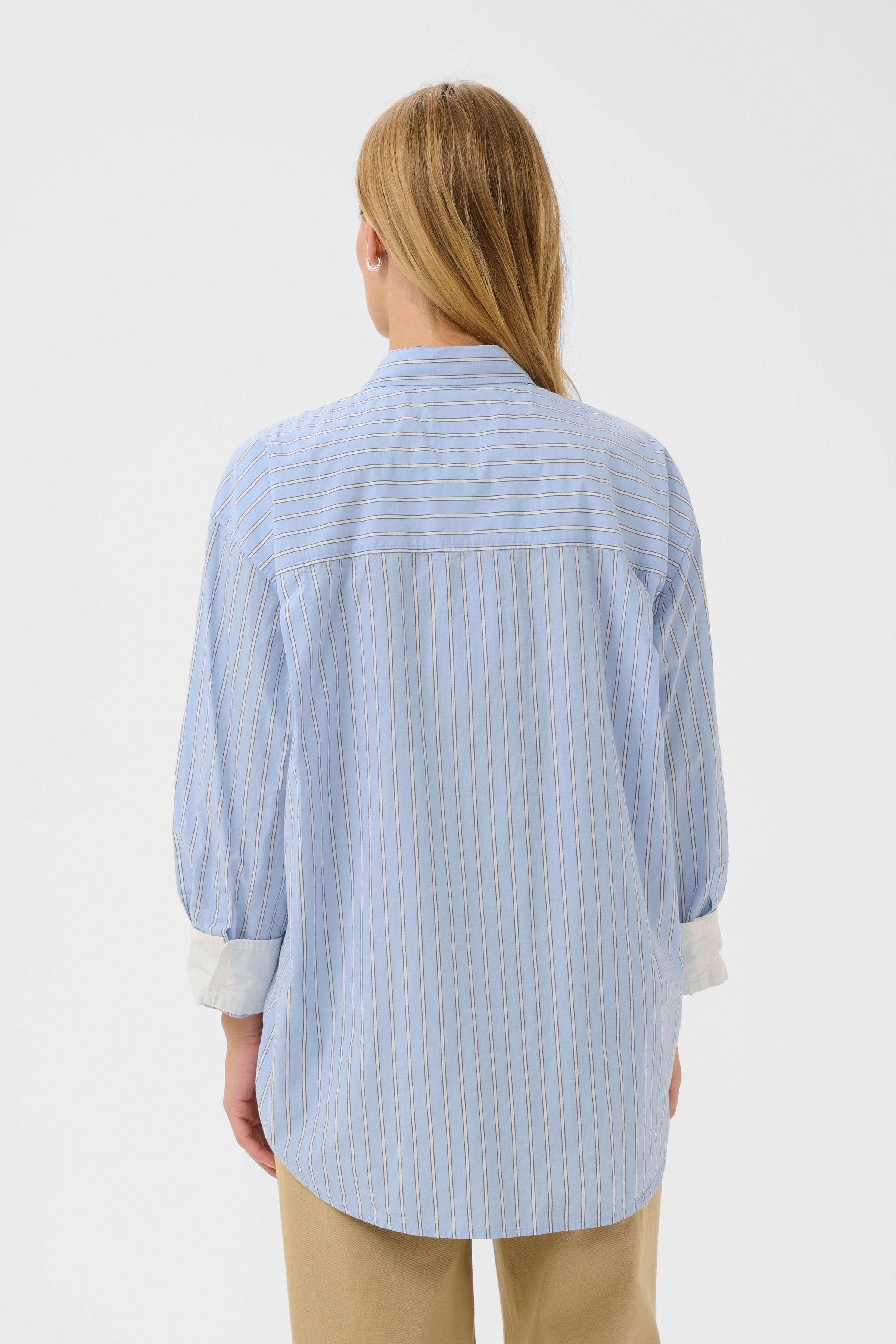 Part Two Savanna Shirt in Hydrangea blue and white stripe organic cotton