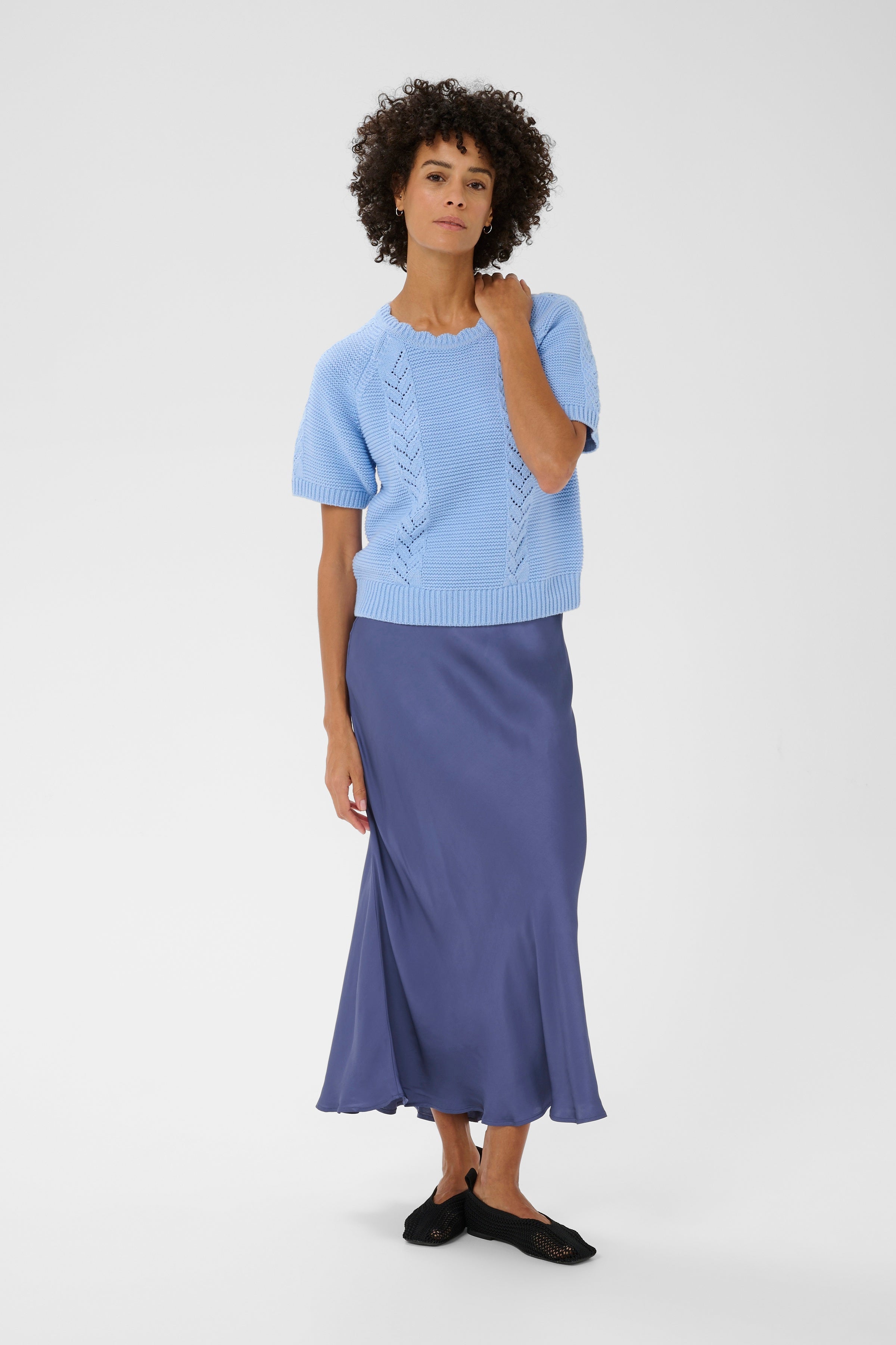 Laurina Midi Skirt - Navy | Slim Fit Elastic Waist Skirt