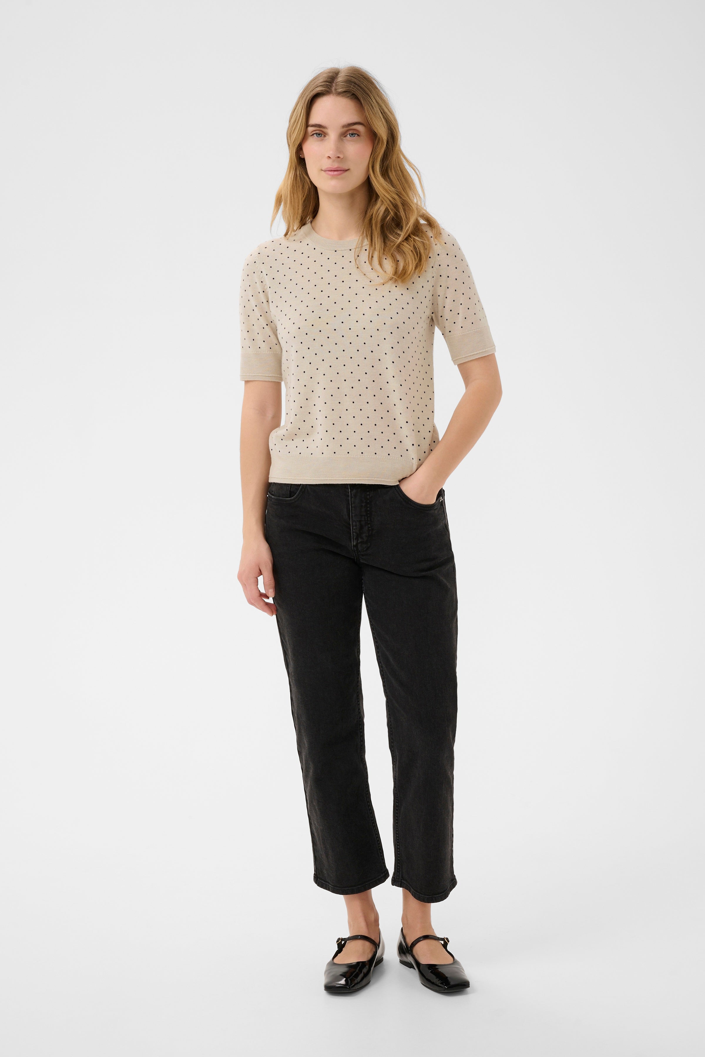 Natanya Pullover - Natural/Navy Dot
