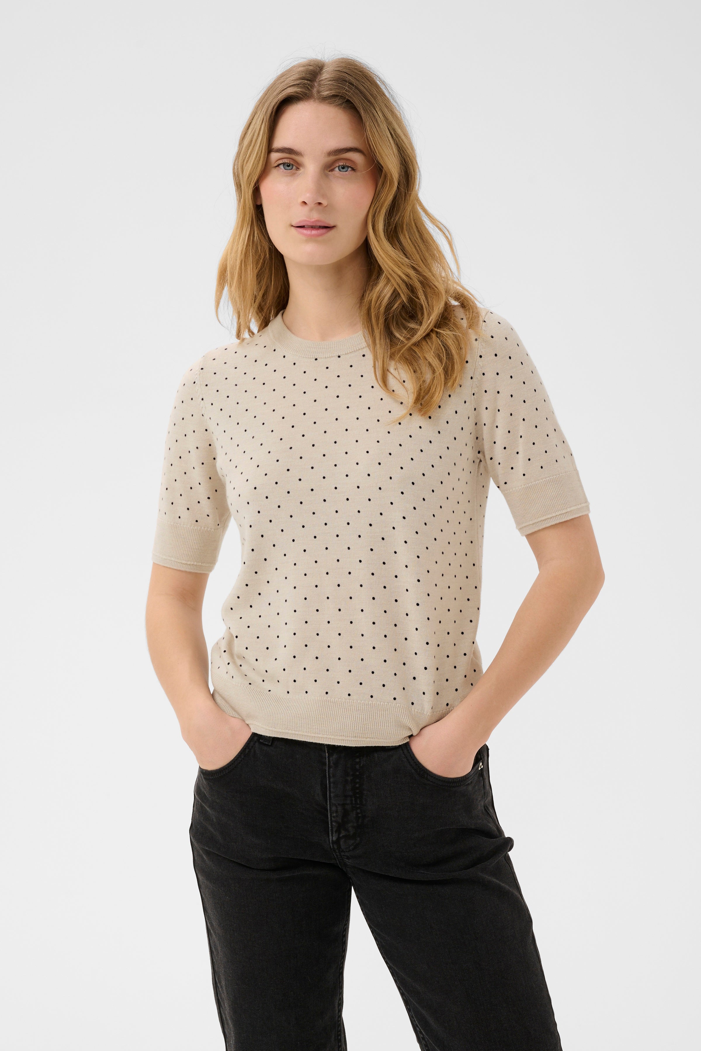 Natanya Pullover - Natural/Navy Dot