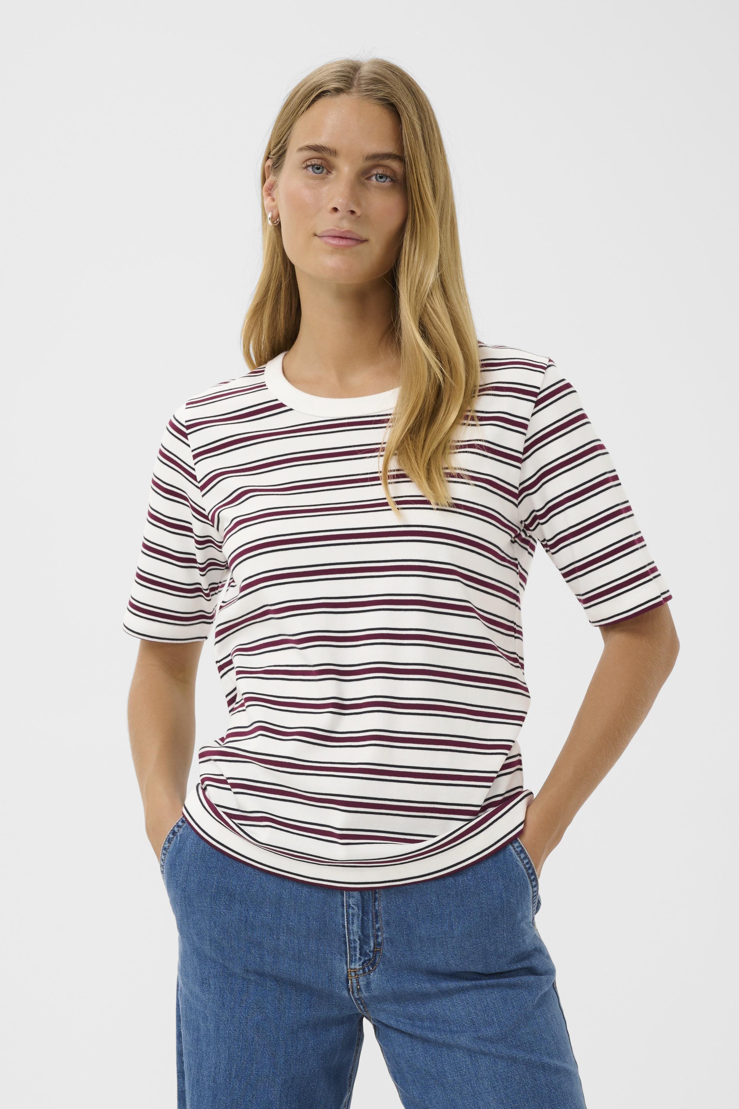 Part Two Ratana Tee in red and black stripes made from 100% organic cotton