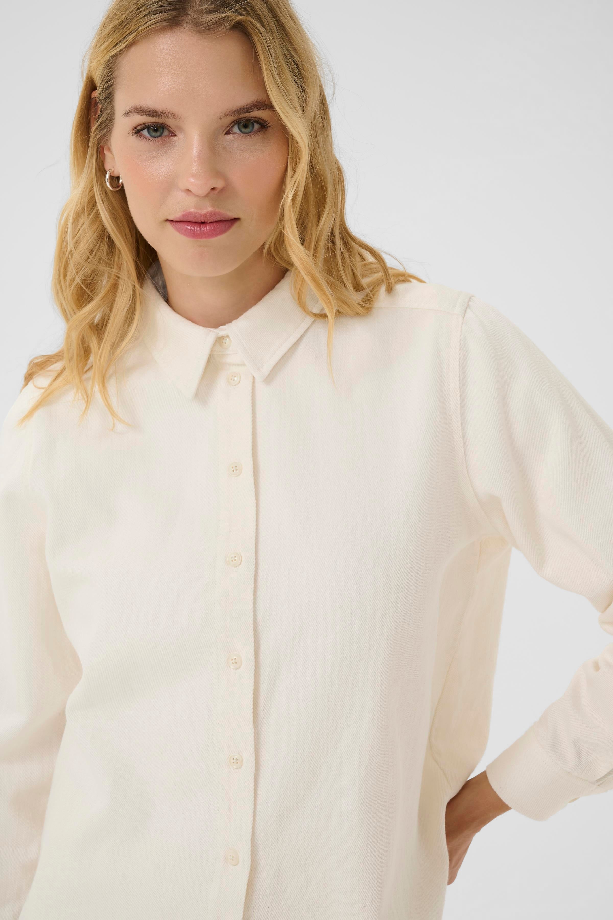 100% cotton eggnog button up shirt