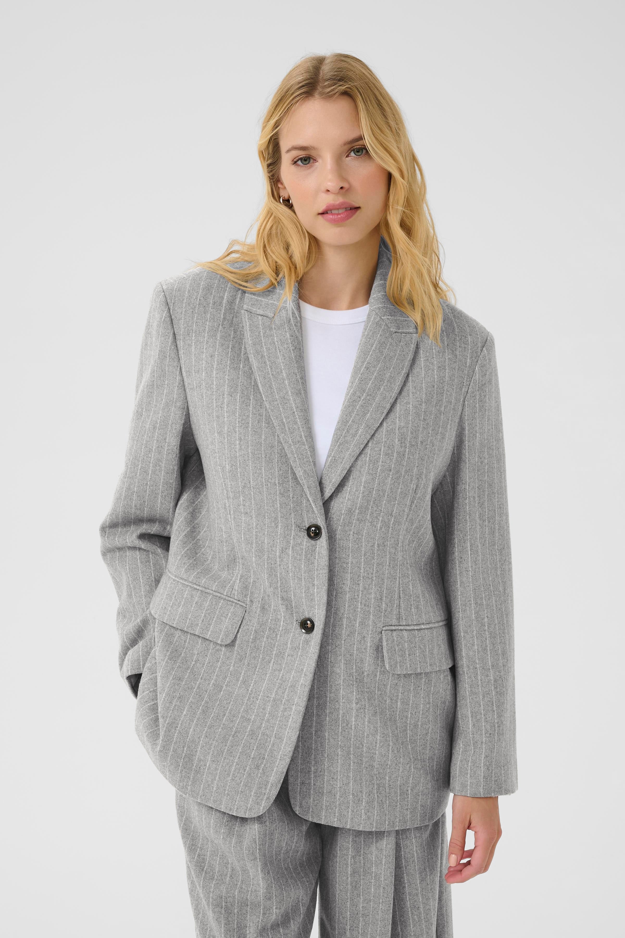 50% wool grey pinstripe blazer 