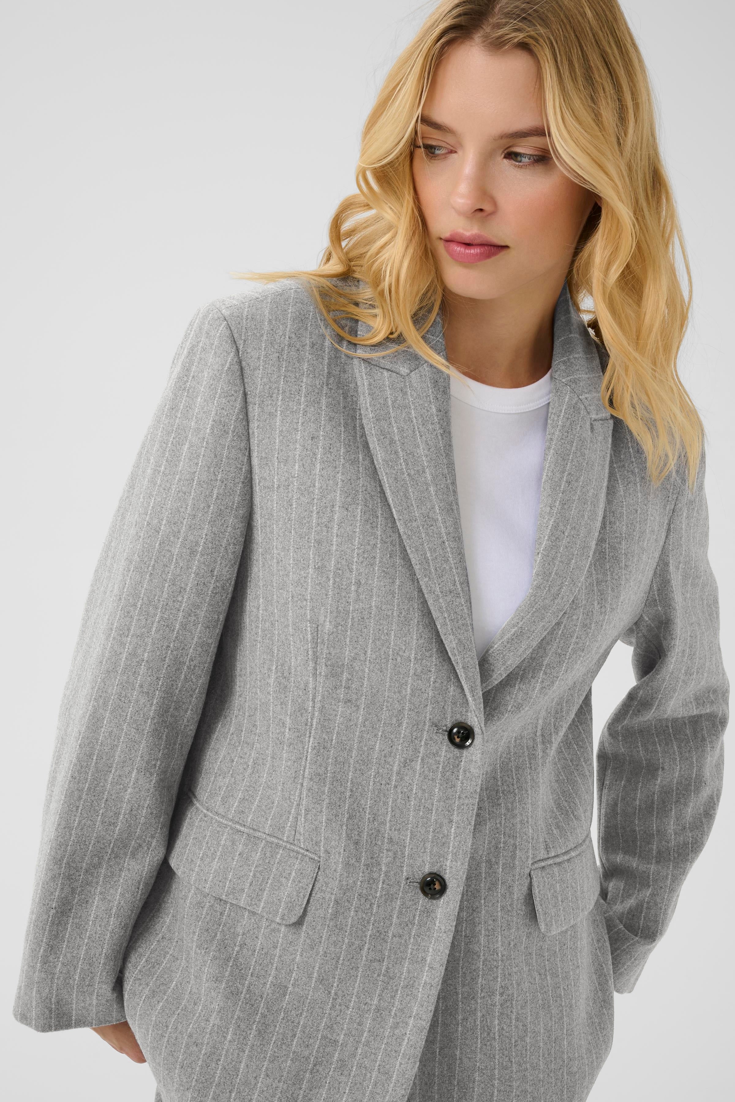 Somaya Blazer - Medium Grey Pinstripe