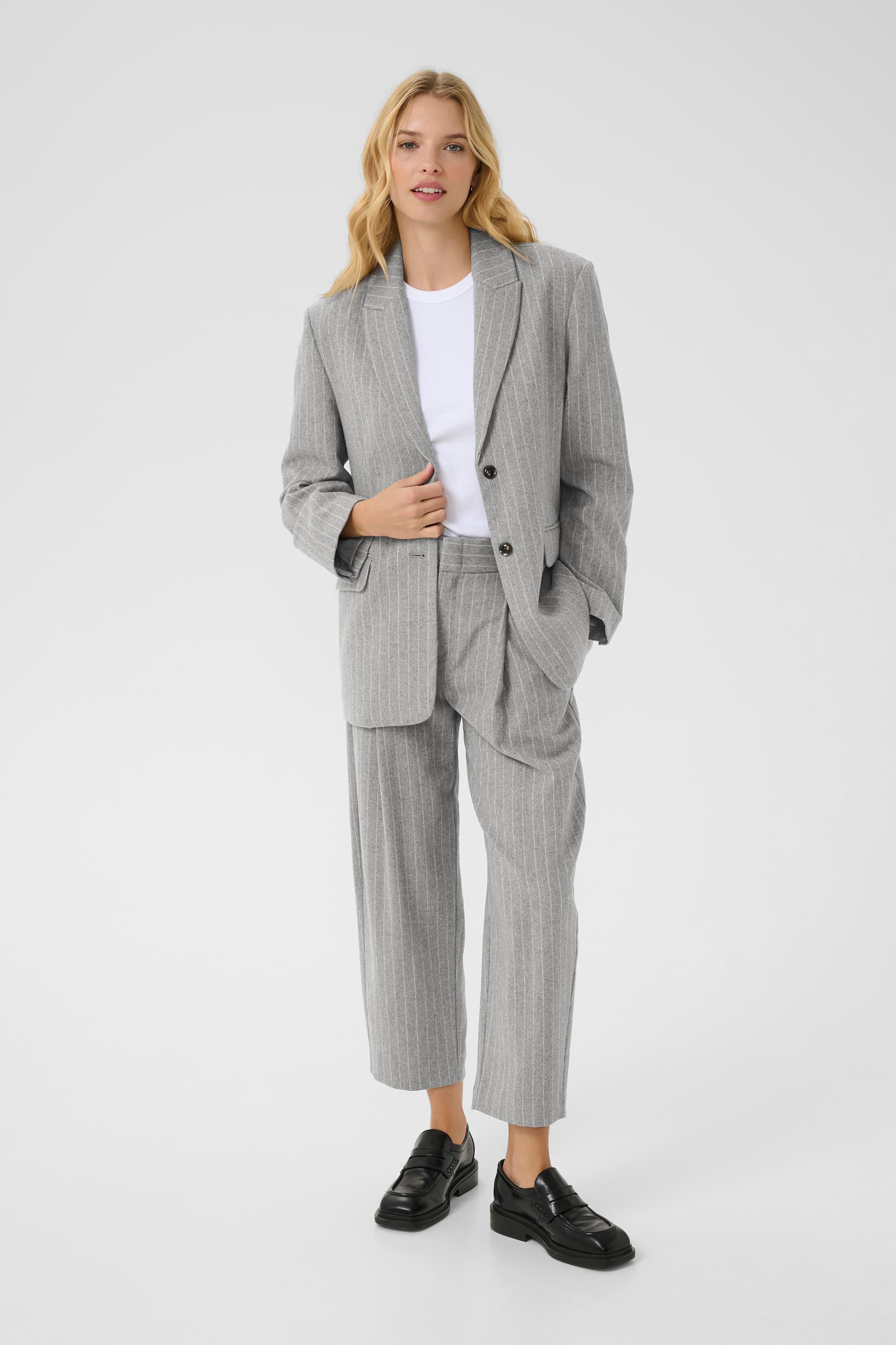 Somaya Blazer - Medium Grey Pinstripe